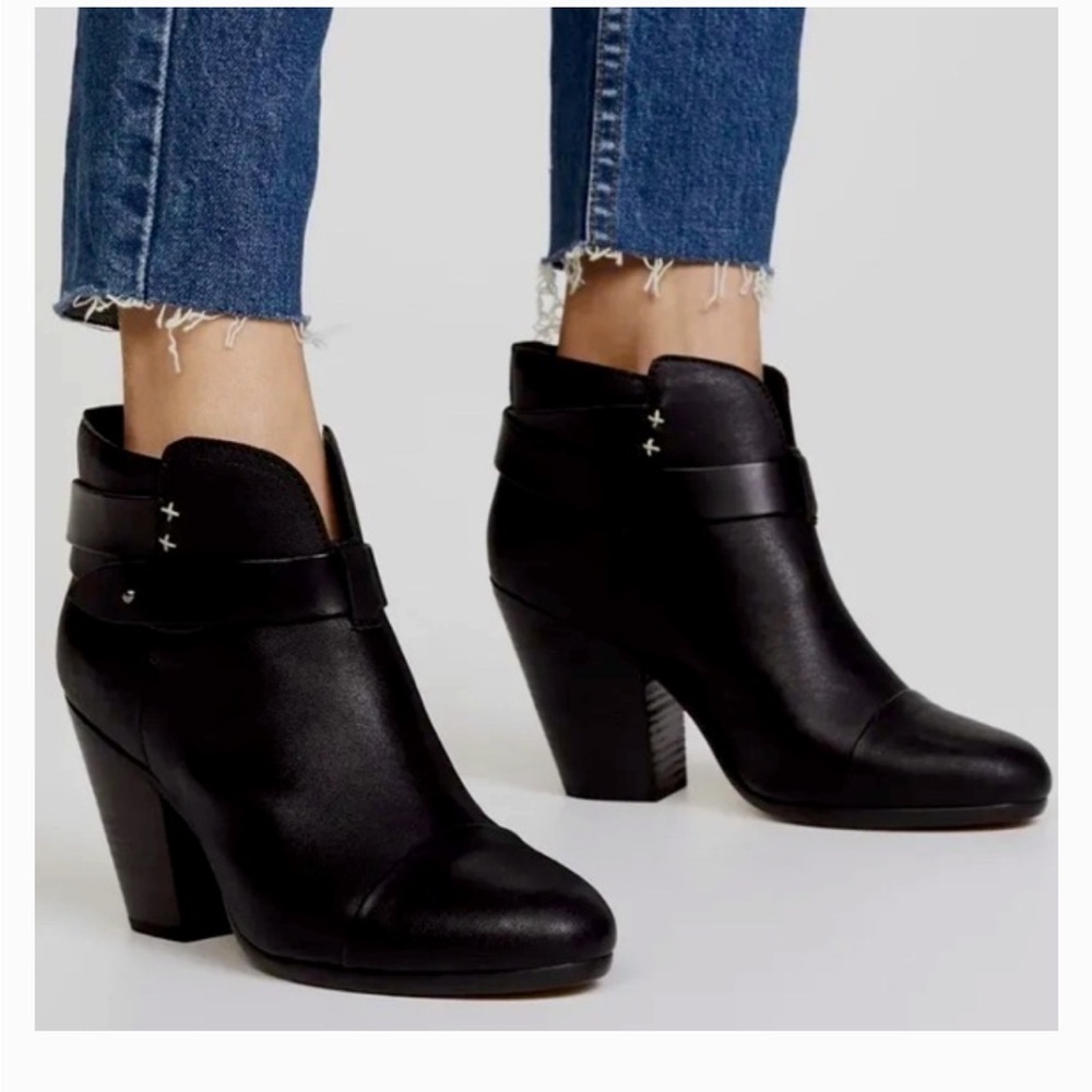 Rag & Bone Harrow Ankle Booties Black Leather 41 Block Heel Resoled EUC